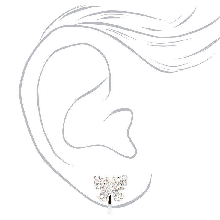 Silver Mixed Embellished Butterfly Clip On Stud Earrings - 3 Pack,