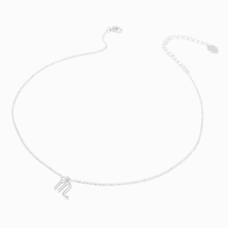 Silver Crystal Zodiac Symbol Pendant Necklace - Scorpio,