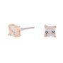 Rose Gold Cubic Zirconia Square Stud Earrings - 4MM,