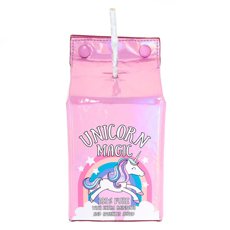 Holographic Unicorn Magic Milk Carton Makeup Bag Pink Claire S Us