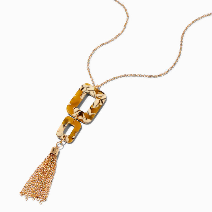 Gold-tone Tassel Marble Squares Pendant Necklace,