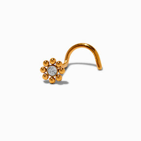 20G Gold-tone Titanium Cubic Zirconia Beaded Flower Nose Stud,