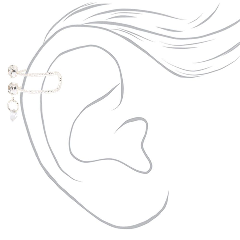 Silver Faux Crystal Double Row Ear Cuff Earring,