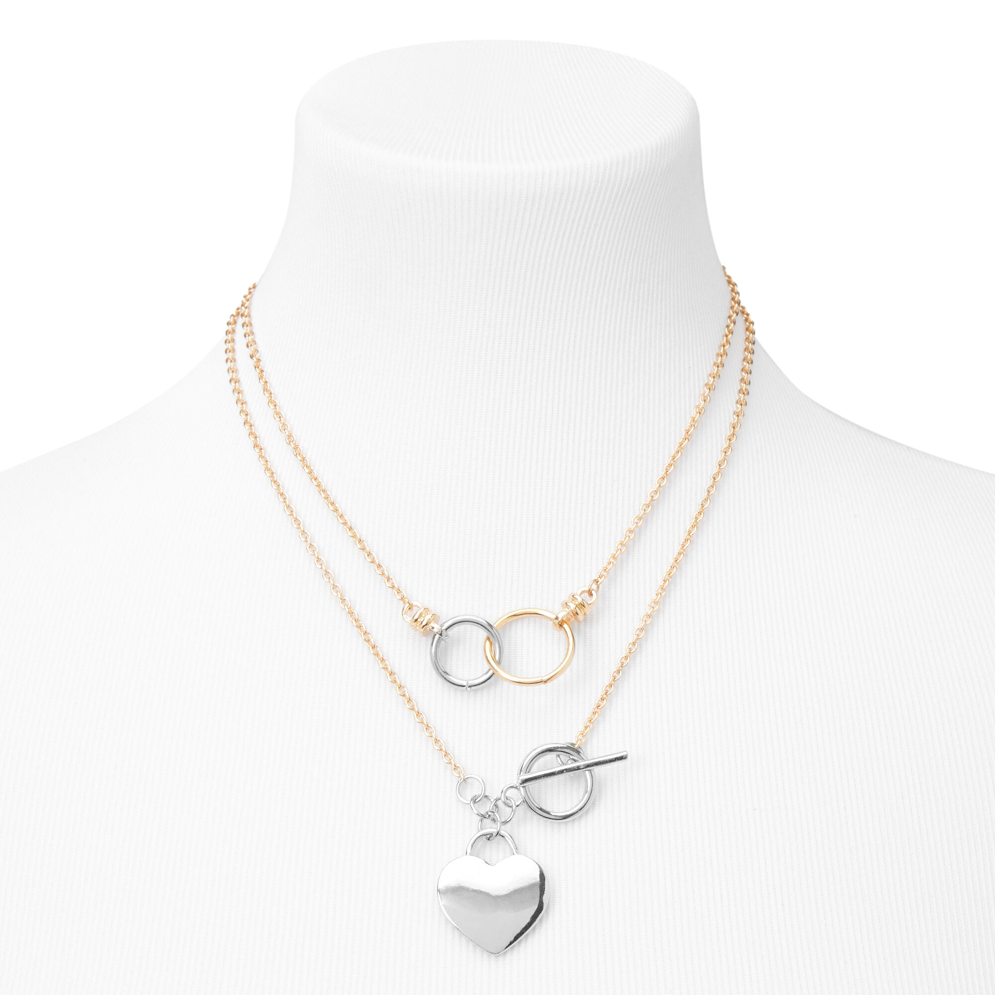 Collier avec breloque cœurs et fermoir en T en métaux mixtes,