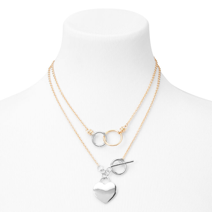 Collier avec breloque c&oelig;urs et fermoir en T en m&eacute;taux mixtes,