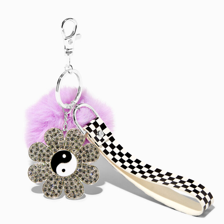 Yin Yang Daisy Pom Keychain,