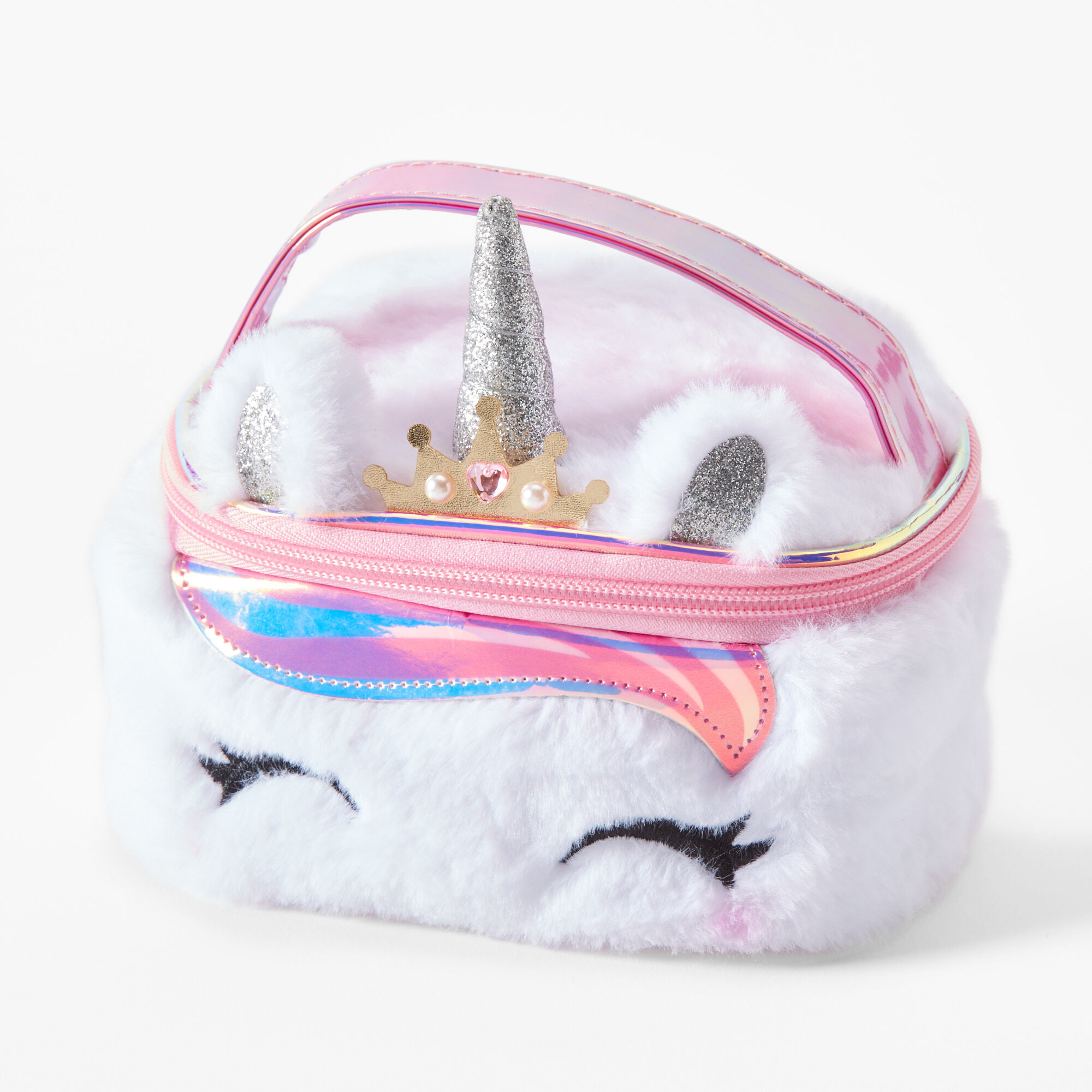 View Claires Club Furry Unicorn Makeup Bag White information