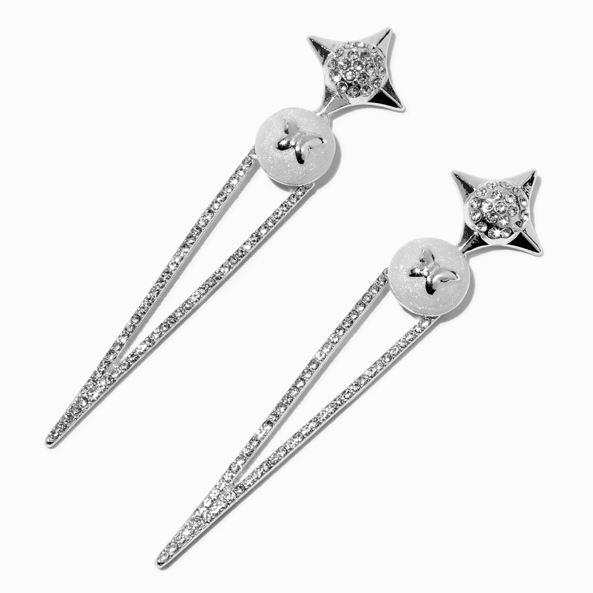 View Claires Tone Butterfly Spike 3 Drop Earrings Silver information