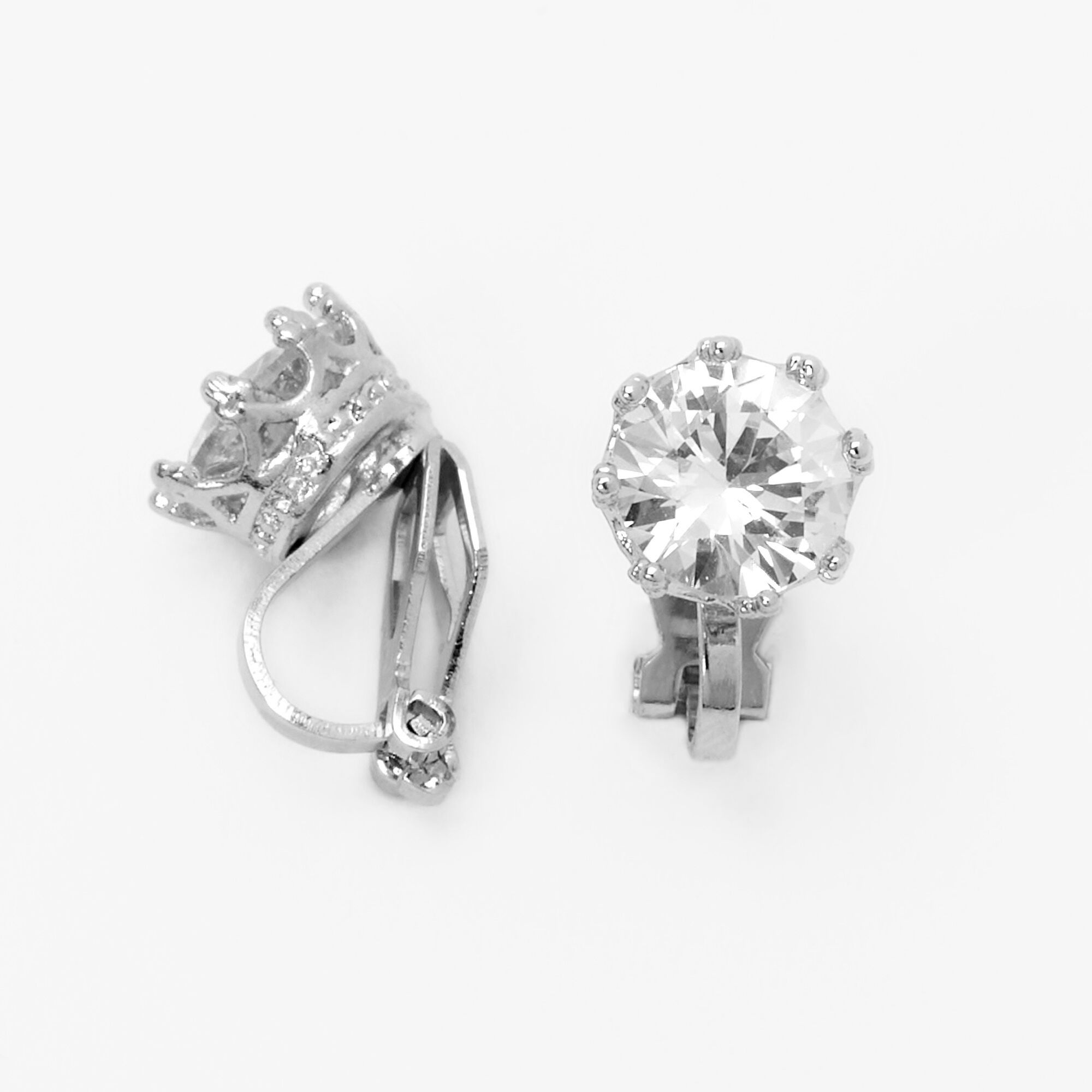 Silver tone Round Cubic Zirconia 8MM Clip On Earrings