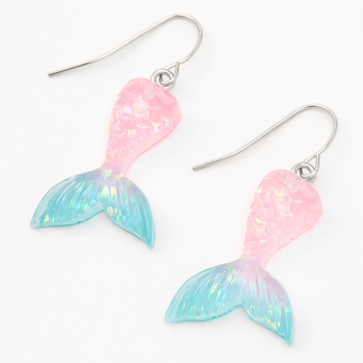 Silver 1.5&quot; Pastel Mermaid Tail Drop Earrings,