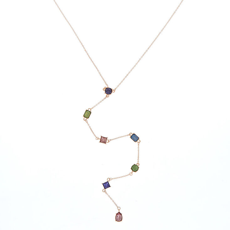 Claire's Collier à pendentif en Y couleur doré rose aux tons de joyaux