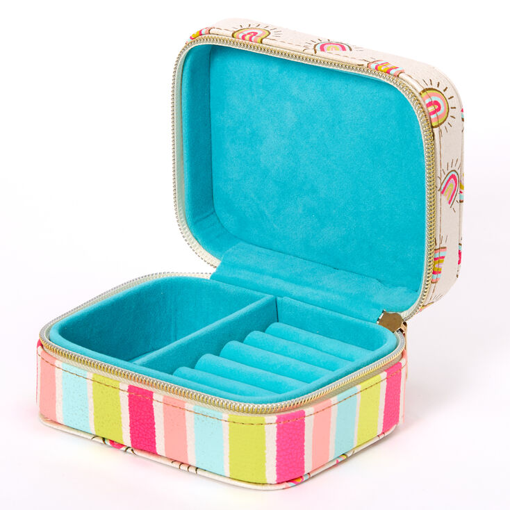 Radiate Positivity Rainbow Print Travel Jewellery Holder - White,