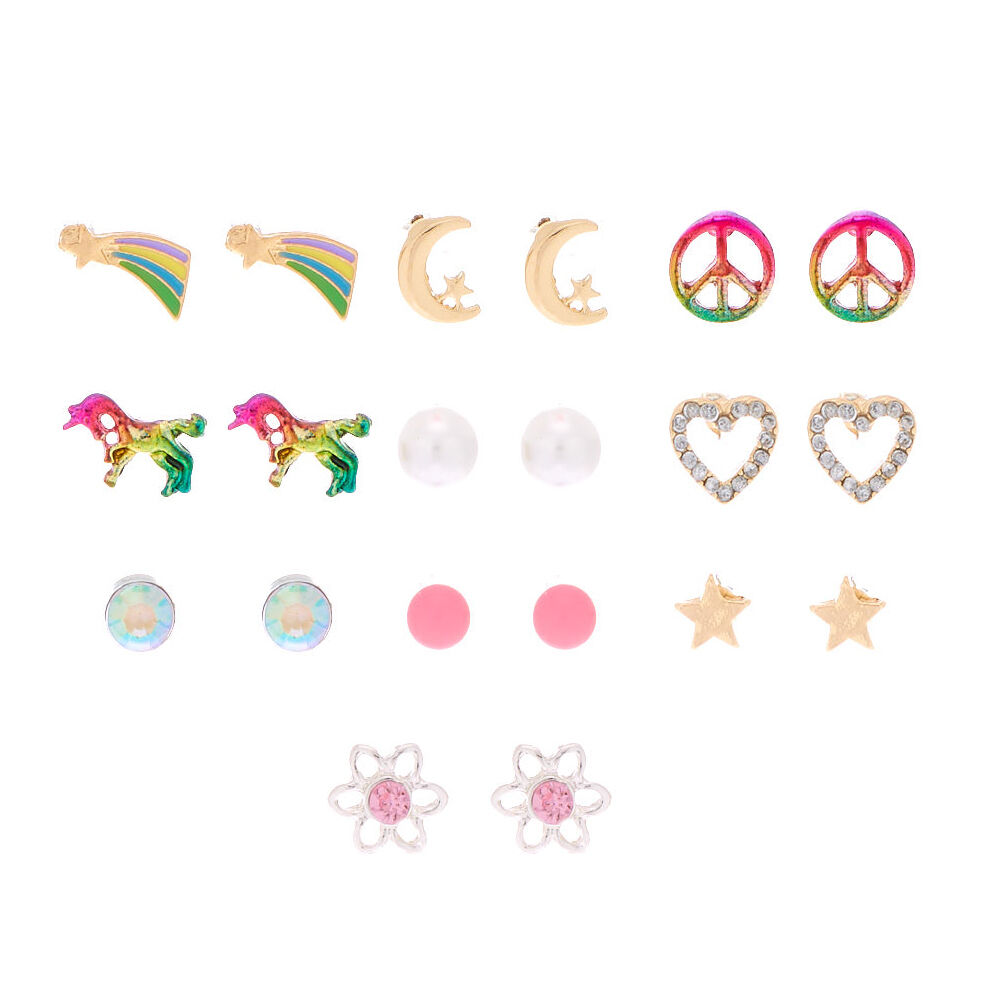 Lot de 10 paires de clous d'oreille licorne magique,