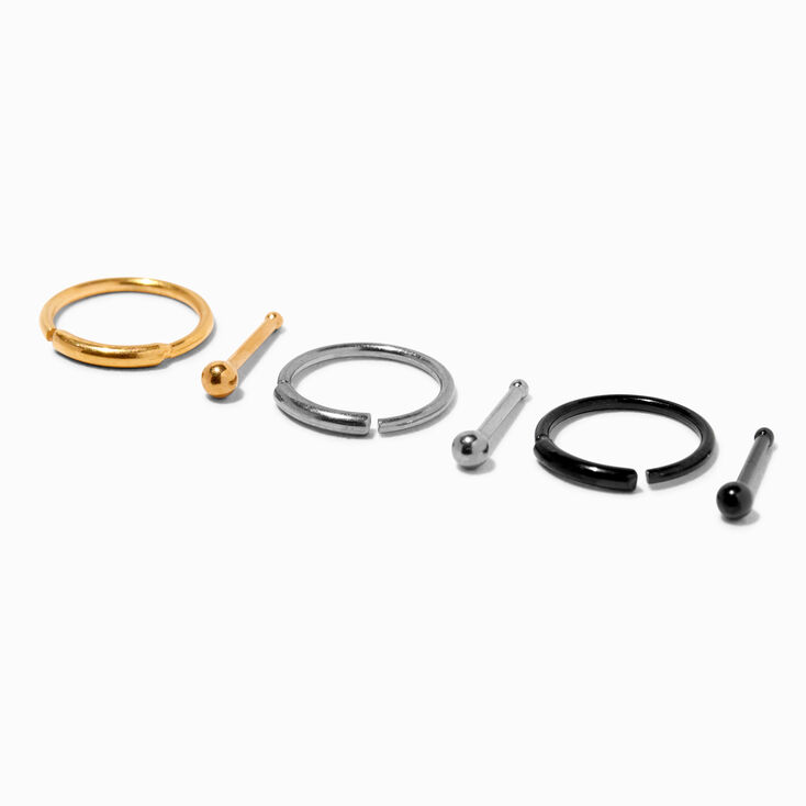 Mixed Metal 20G Stud &amp; Hoop Nose Rings - 6 Pack,