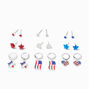 Patriotic Red, White, &amp; Blue Mixed Earrings - 9 Pack,