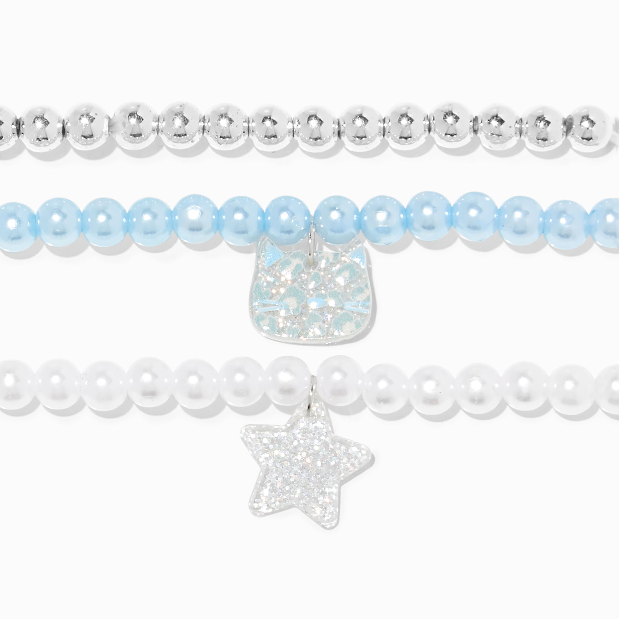 Claire's Club Snow Leopard Pearl Beaded Stretch Bracelets - 3 Pack,