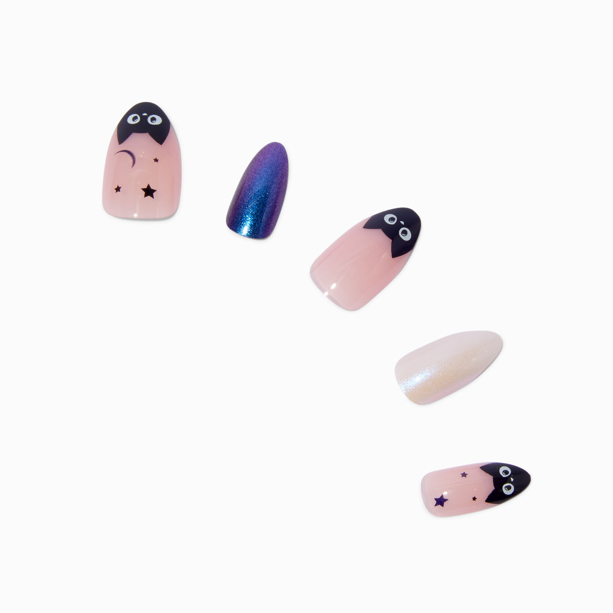 Black Cat Celestial Halloween Stiletto Press On Faux Nail Set - 24 Pack,