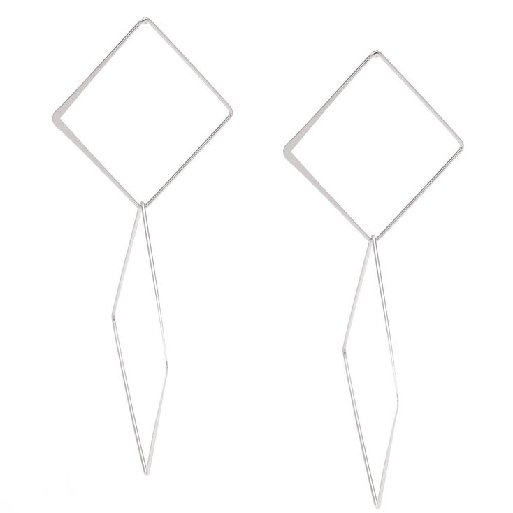 Silver-Tone Geometric Diamond Drop Earrings,