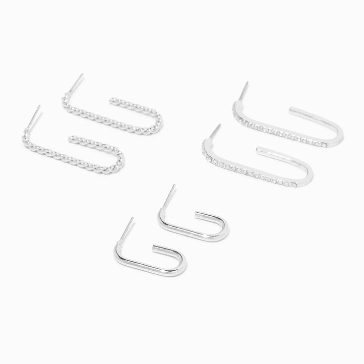 Silver Graduated Oval Hoop Earrings - 3 Pack,