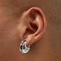 Black Enamel Silver-tone 10mm Clip-On Hoop Earrings,