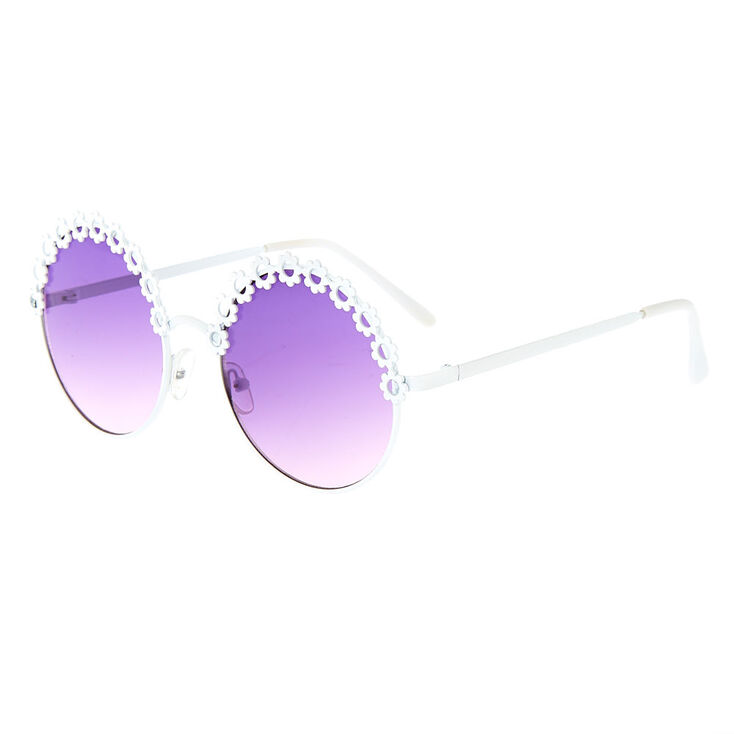 Lunettes de soleil rondes et blanches &agrave; motif floral,