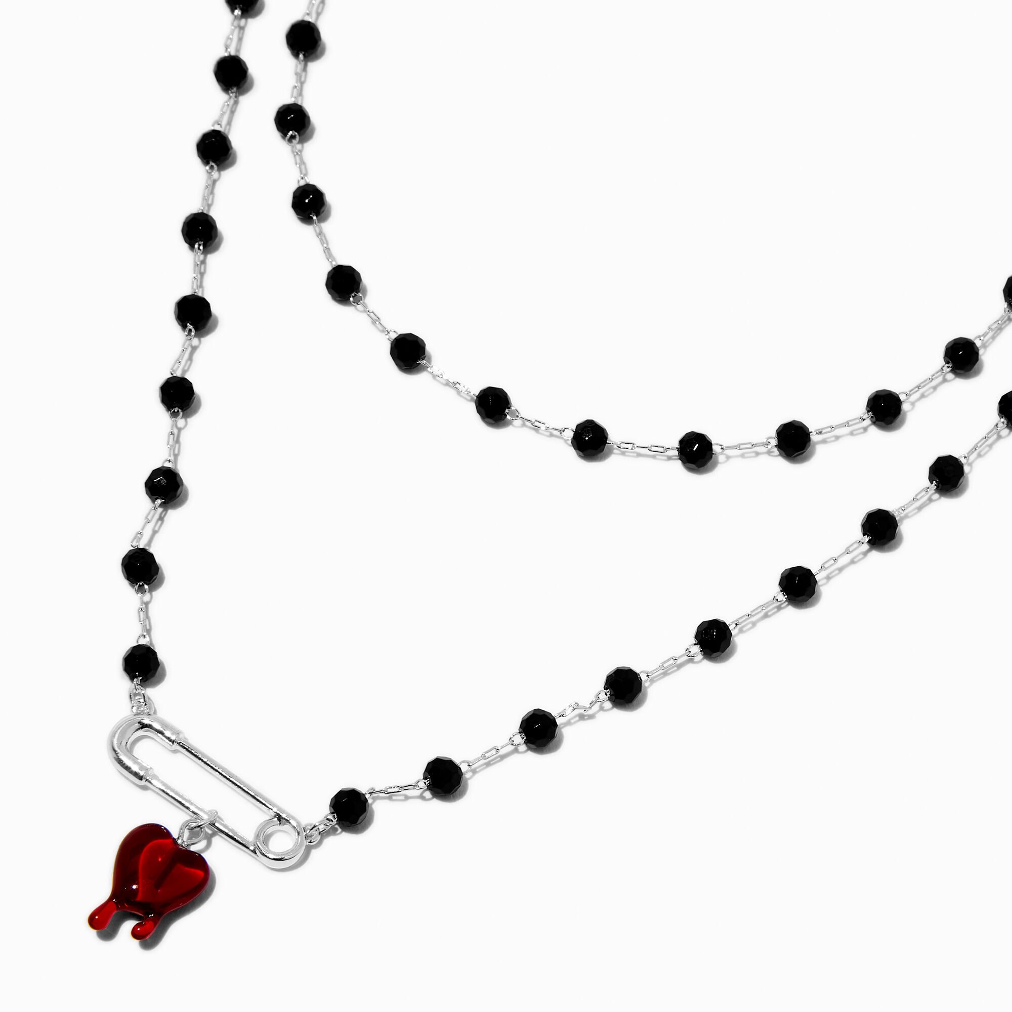 Bleeding Heart Safety Pin Multi-Strand Necklace,