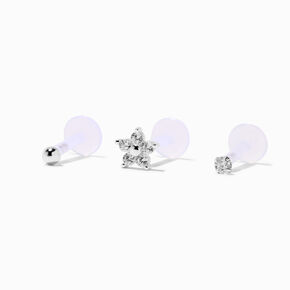Sterling Silver Flower 16G Threadless Flat Back Tragus Earring - 3 Pack,