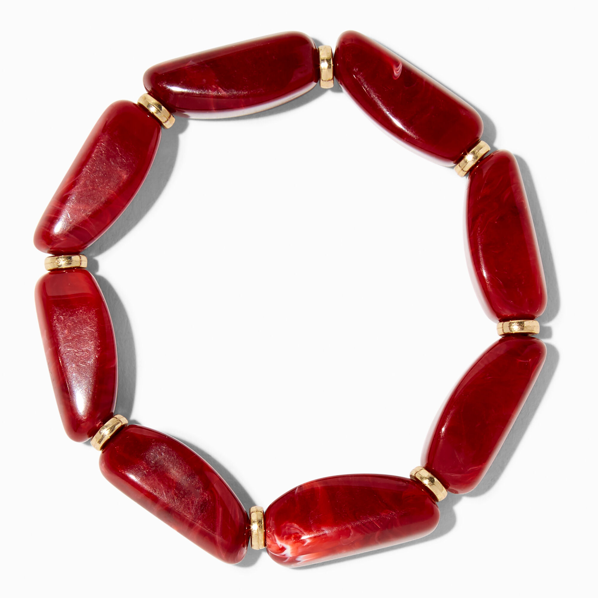 View Claires Polished Stone Stretch Bracelet Red information