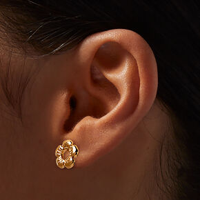 Gold-tone Puffy Flower Stud Earrings,
