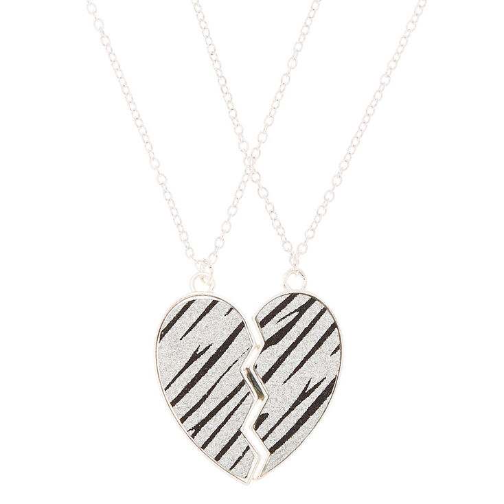 Best Friends Glitter Zebra Pendant Necklaces - Silver, 2 Pack,