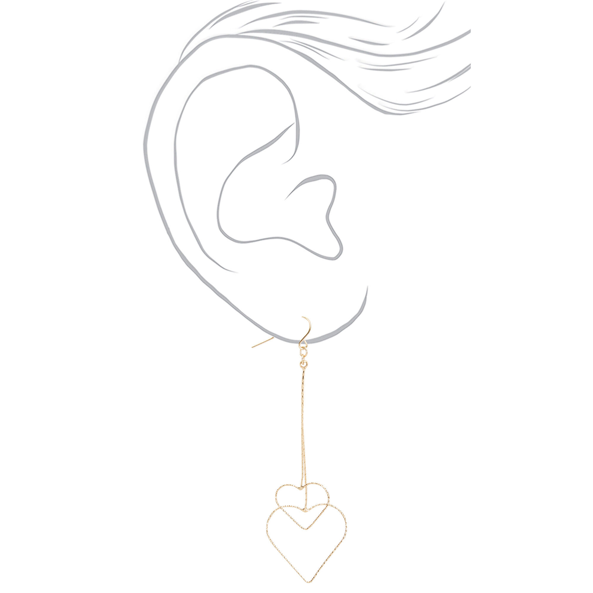 Gold 3.5" Double Textured Heart Drop Earrings,
