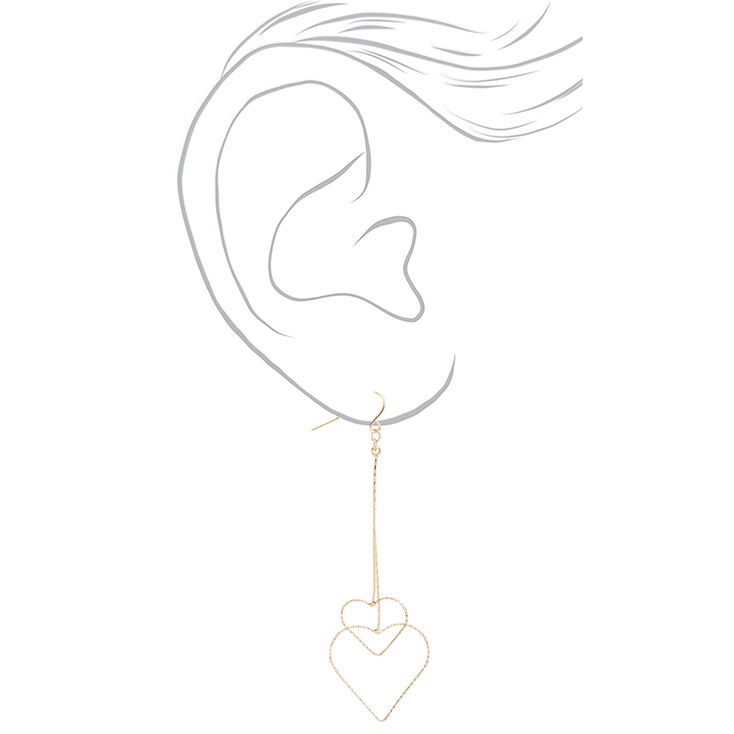 Gold 3.5&quot; Double Textured Heart Drop Earrings,