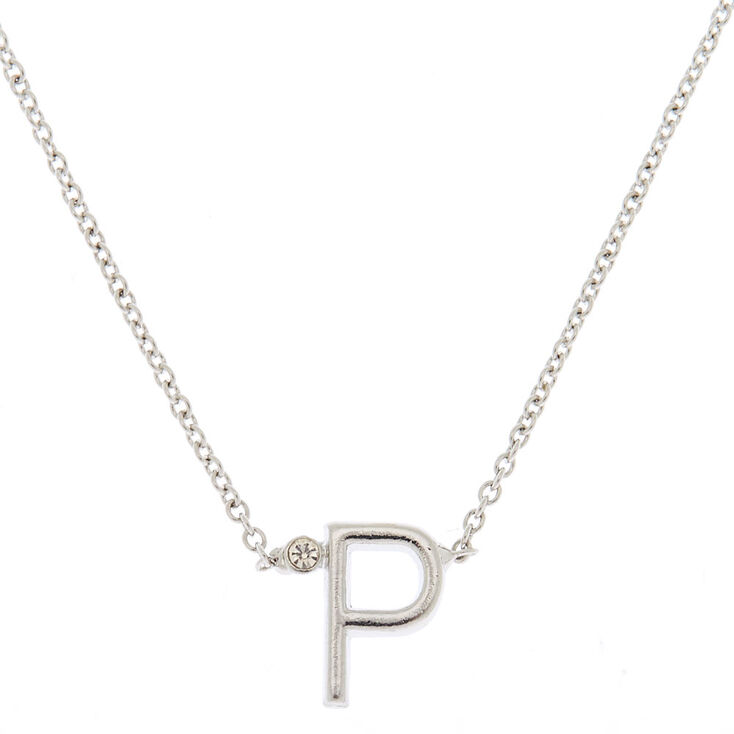 Silver Stone Initial Pendant Necklace - P,