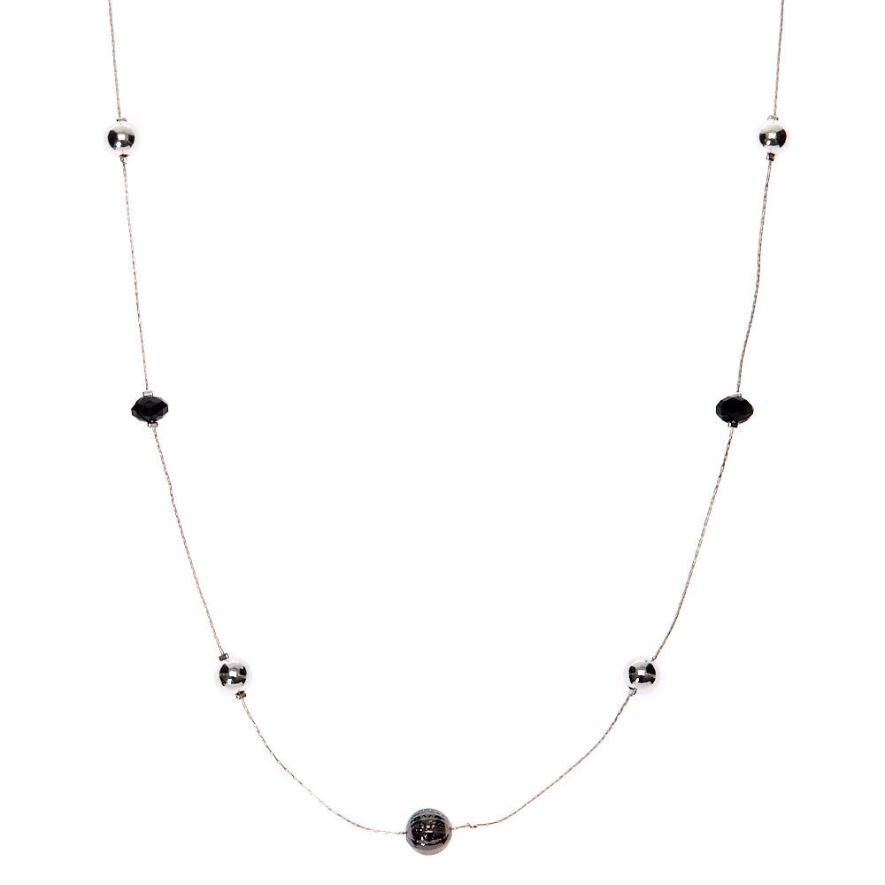 Silver Bead Long Necklace,