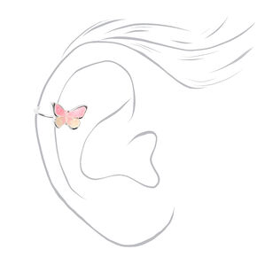 Silver Embellished Pink Butterfly Ear Cuff,