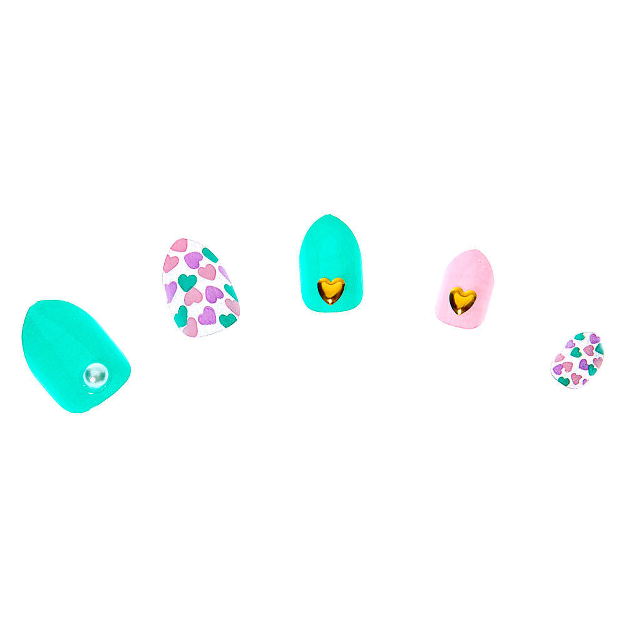 Pastel Hearts Stiletto Press On Faux Nail Set - 24 Pack,
