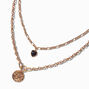 Gold-tone Lion Coin &amp; Black Heart Layered Multi-Strand Necklace ,