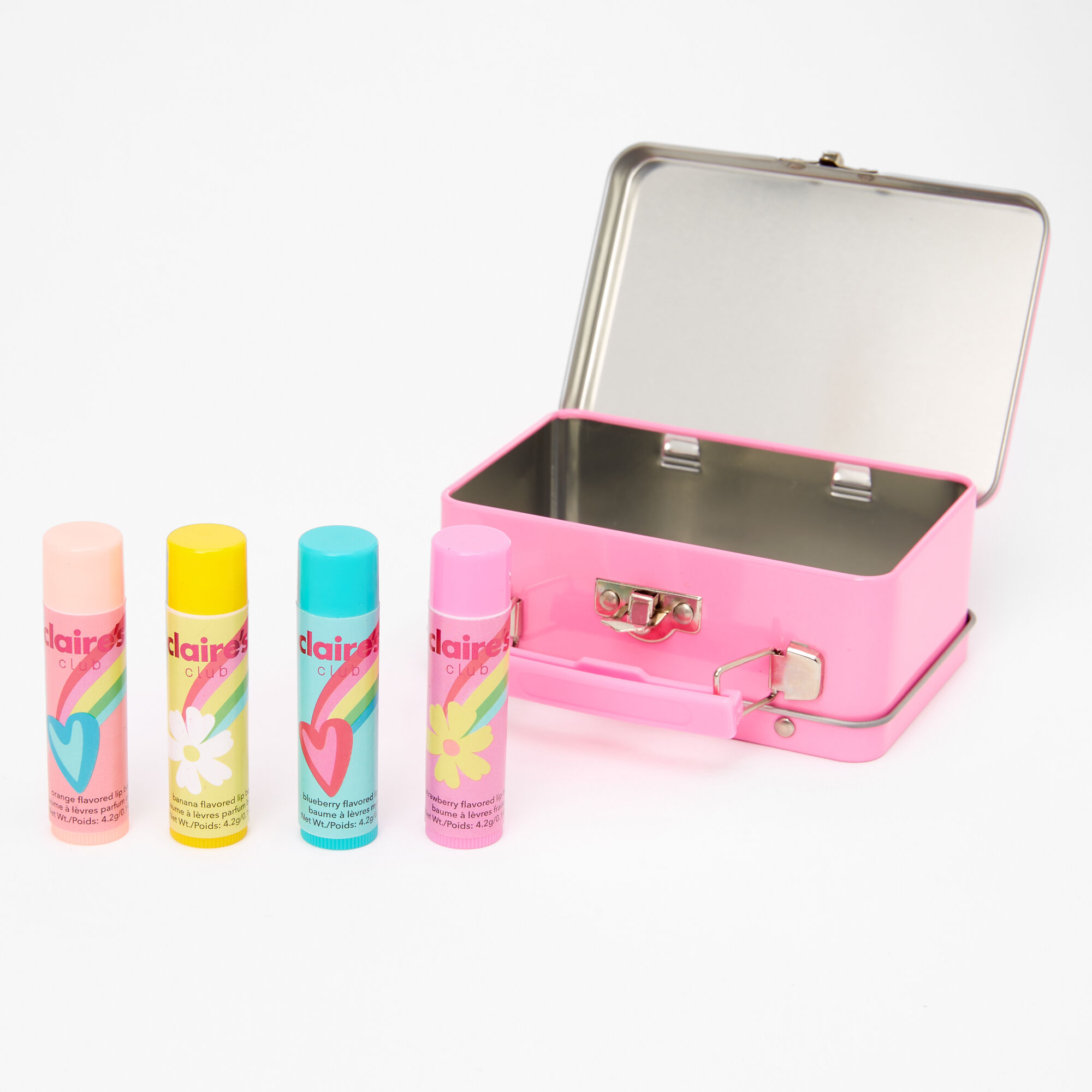 Claire's Club Rainbow Kitty Bling Lip Balm Set & Tin Box - 4 Pack,