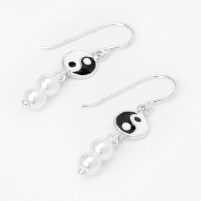 Sterling Silver 1.5&quot; Yin Yang Pearl Drop Earrings,