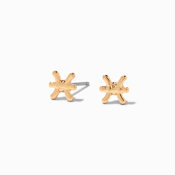 Gold Zodiac Stud Earrings - Pisces,