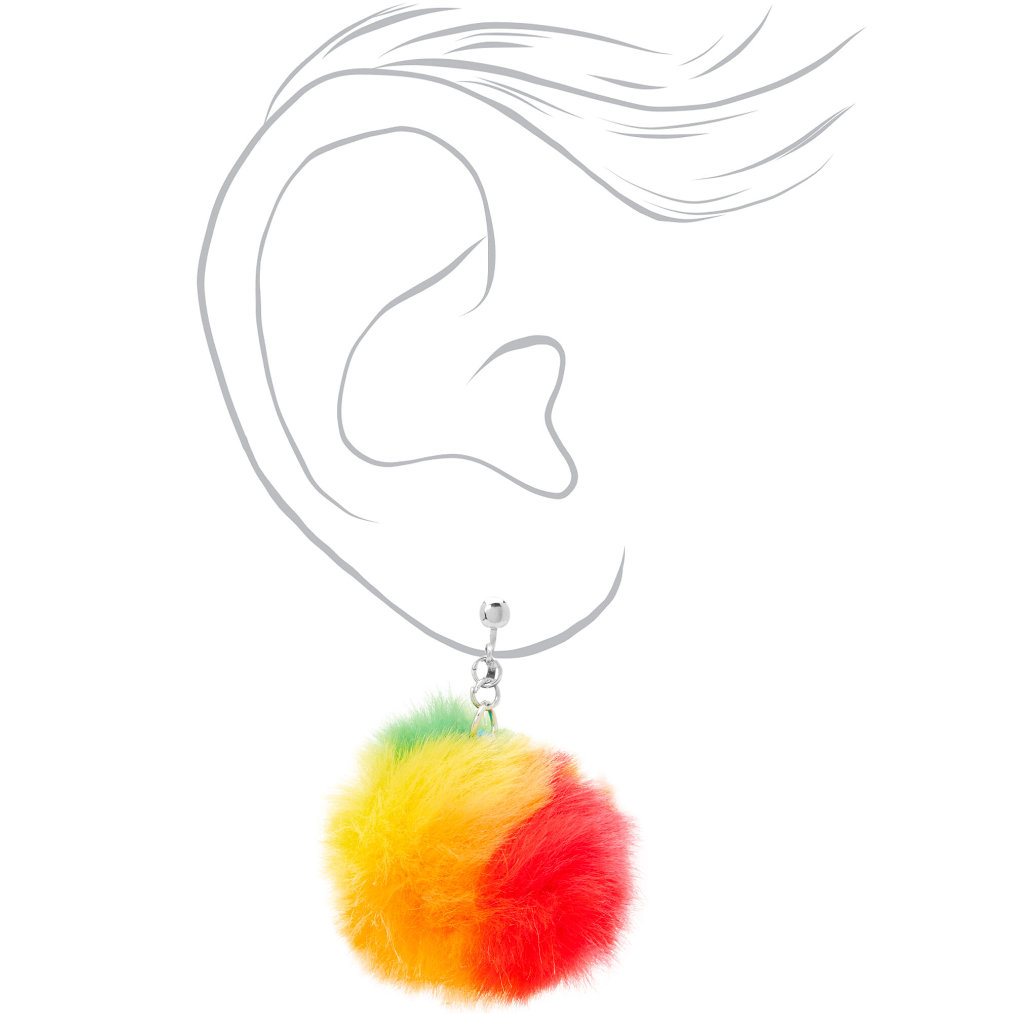 Pendantes à clip avec pompon 5 cm couleur argentée - Arc-en-ciel,