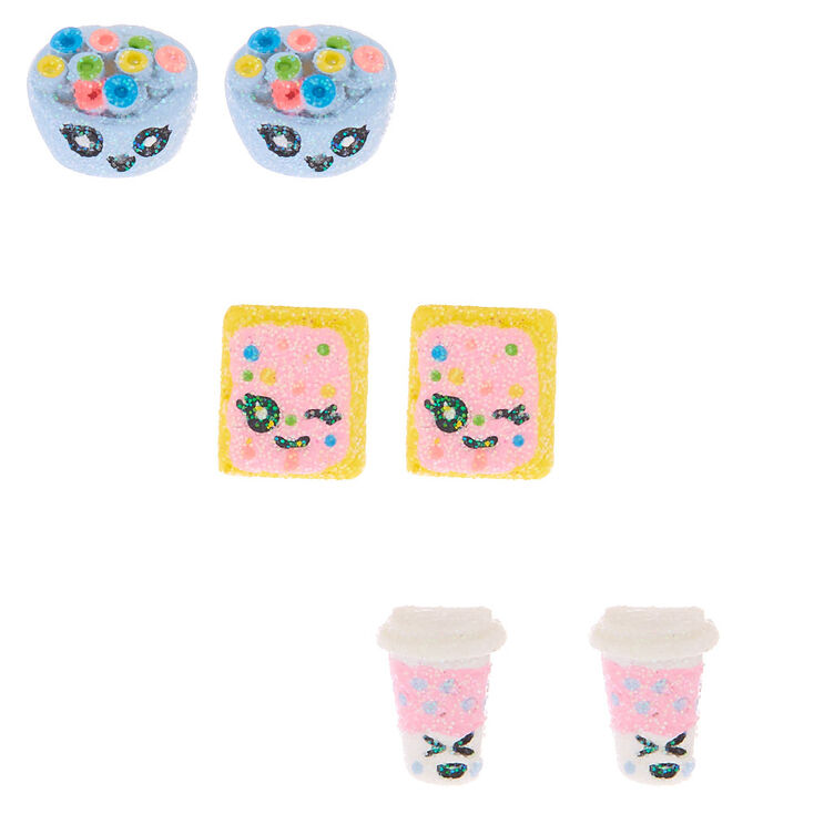 Claire's Lot de 3 clous d’oreille petit-déjeuner pailletés