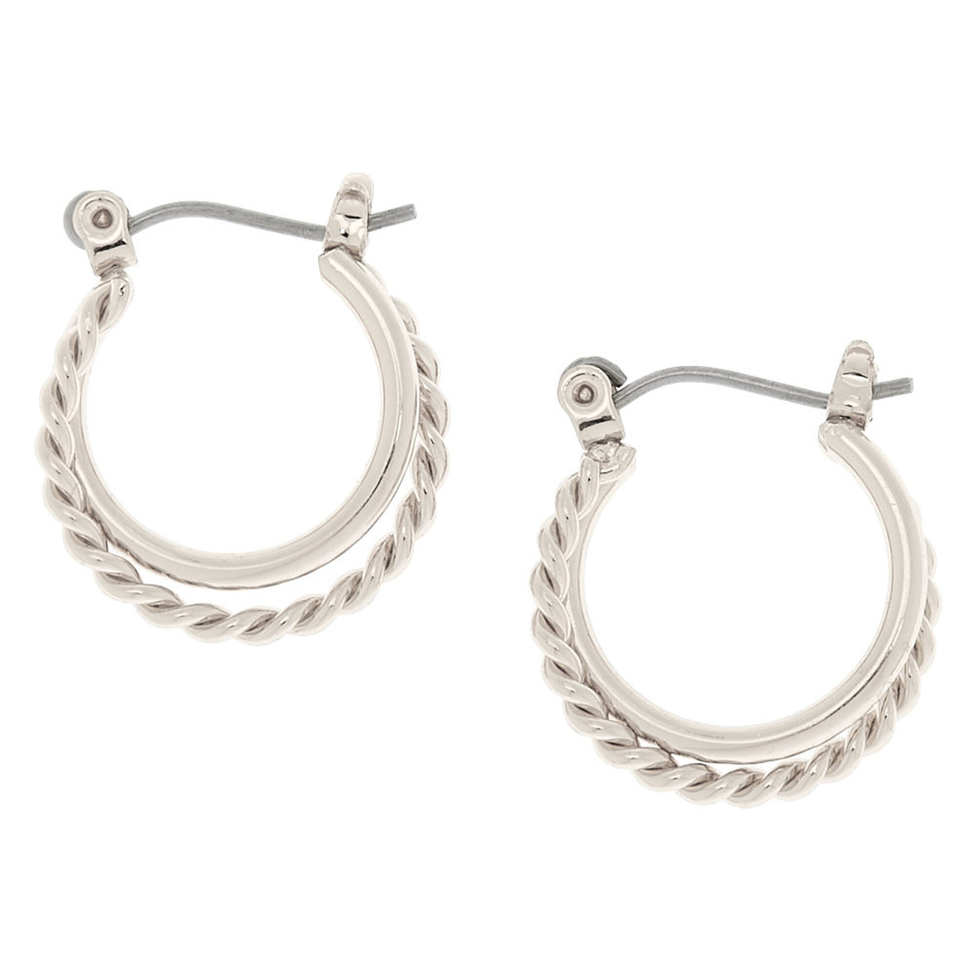 View Claires Tone 15MM Braided Double Hoop Earrings Silver information