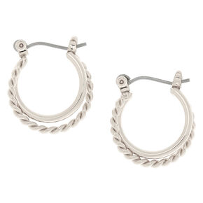 Silver-tone 15mm Braided Double Hoop Earrings,