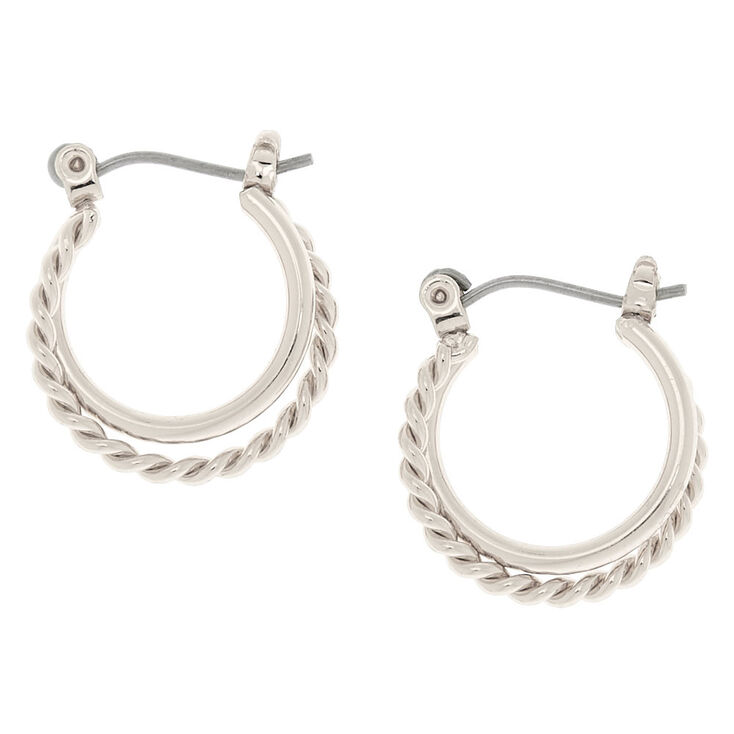 Silver-tone 15MM Braided Double Hoop Earrings,