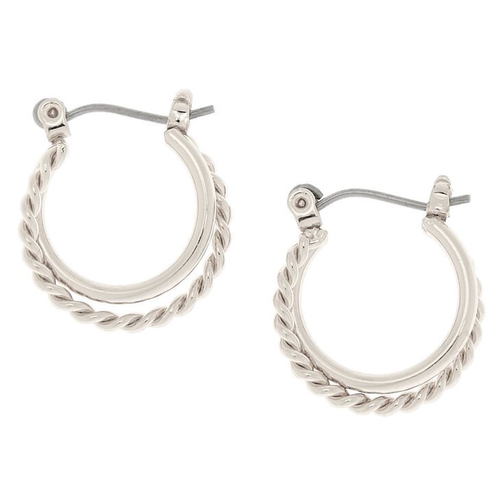 Silver 15MM Braided Double Hoop Earrings,