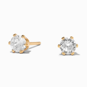 18K Gold Plated 4MM Cubic Zirconia Cupcake Stud Earrings,