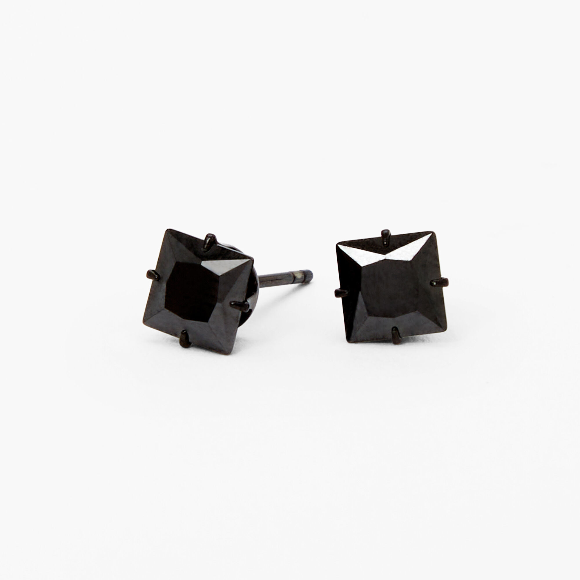 Black Titanium Cubic Zirconia Rectangle Stud Earrings - 6MM,