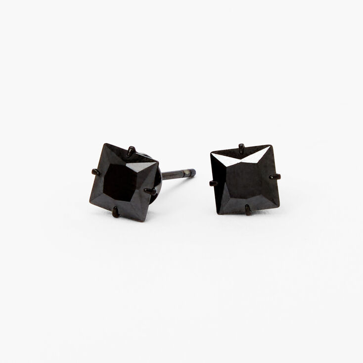 Black Titanium Cubic Zirconia Rectangle Stud Earrings - 6MM,