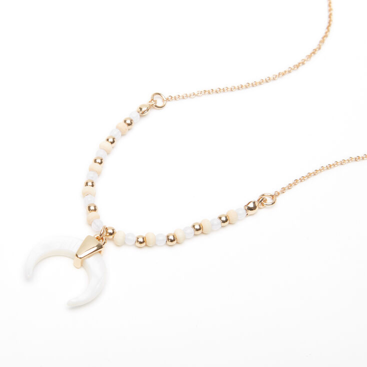 Gold Shell Horn Beaded Pendant Necklace - White,